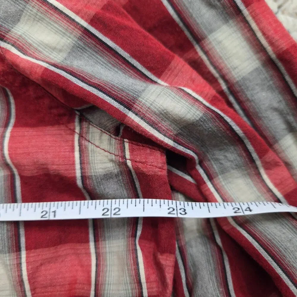 Lucky Brand Red Plaid western pearl snap cowboy long‎ sleeve button up